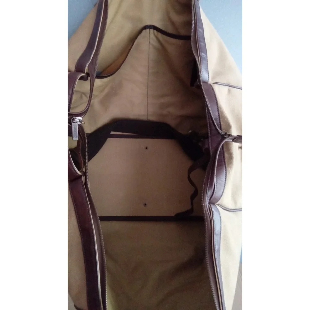 Vintage Canvas Leather Trim Travel Duffel‎ Bag Brown Leather Accents